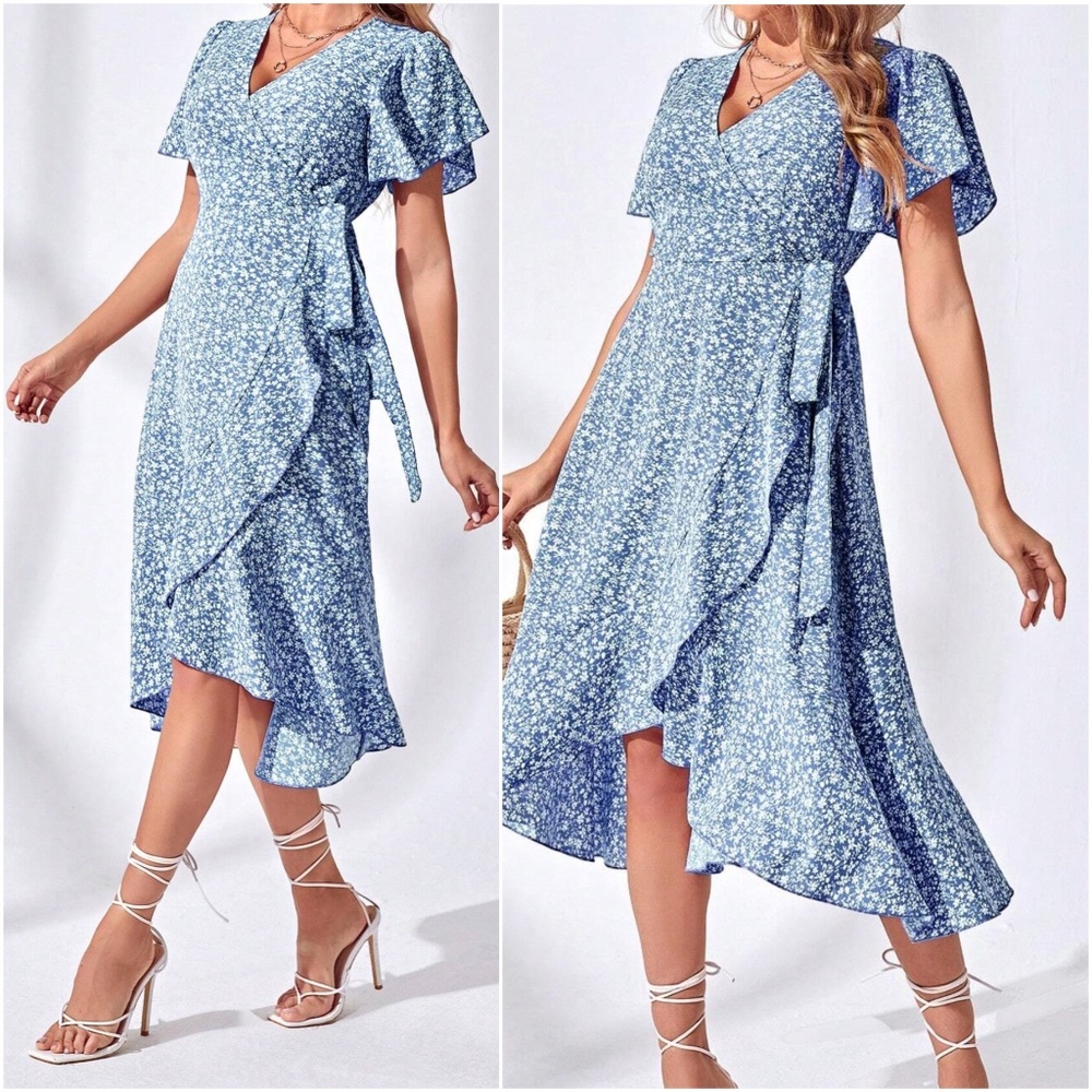 Boho Floral Print Butterfly Sleeve Maxi Dress - Picture 2 of 4